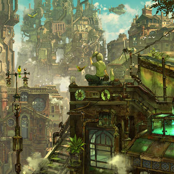 scenery, fantasy, town / 機械とレンガの街