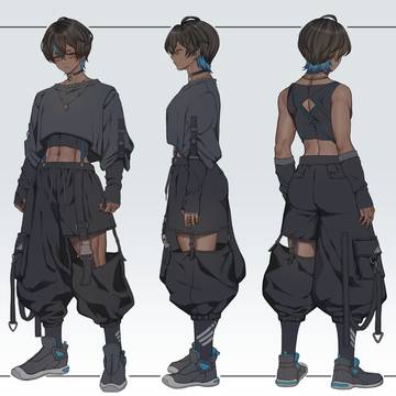 original, nipple piercing, dark skin / 三面図