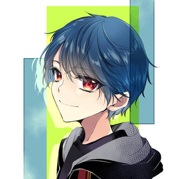original character, blue hair, red eyes / 無題