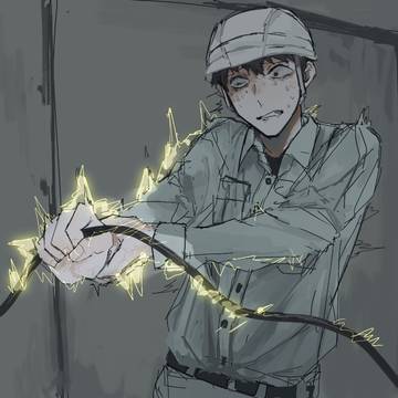 men in pain, electric shock, creation / 感電