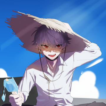 summer, Kuzuha, straw hat / 夏葛葉落書き