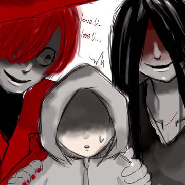 horror, non-human, fanart / 這いばいさんと赤傘くんに迫られる主人公ちゃんの話֊ ̫ ֊