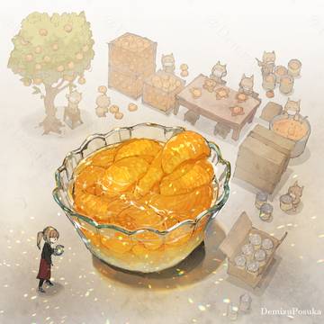 food, mandarin orange, inside a glass / ただのみかん