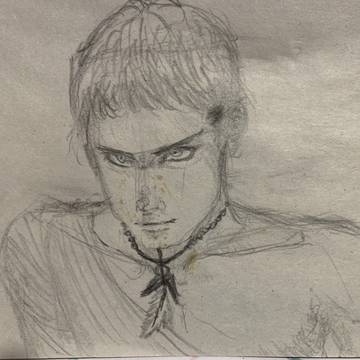 hand drawn, black&white, pencil / ④練習中